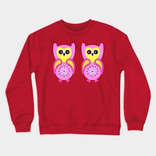 Twin birds pink baby owls Crewneck Sweatshirt